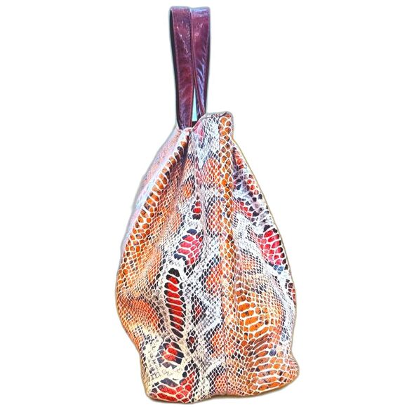 Y2K Pritzi Snakeskin Brown and Orange Lightweight Chic Work Handbag Tote Purse - Picture 2 of 6